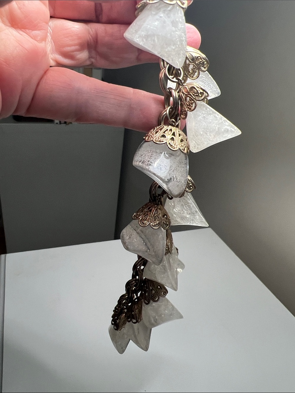 Awesome White Crystal Drop Bracelet with Antique Gold Accents - Vintage